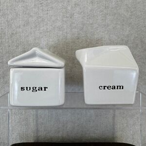 White Ceramic Milk Carton Sugar and Cream Set Modern Farmhouse Decor